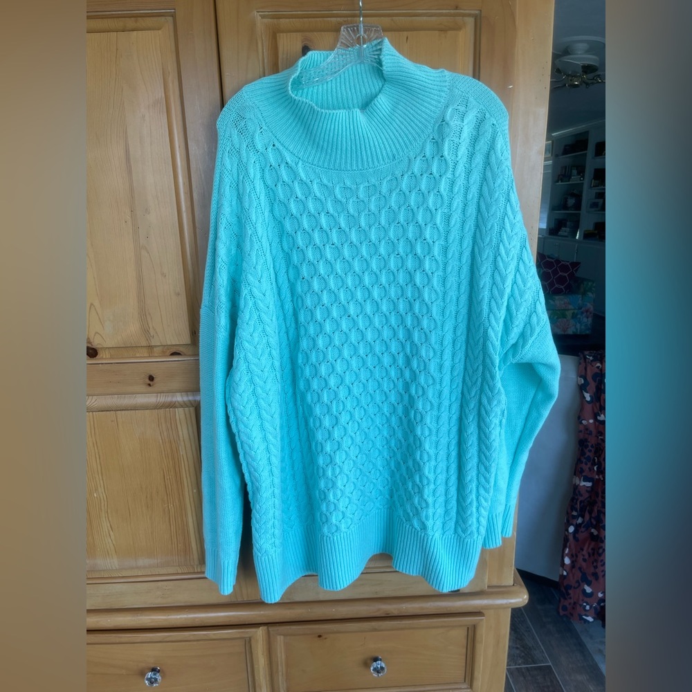 Crown and Ivy turquoise cable knit sweater size XL